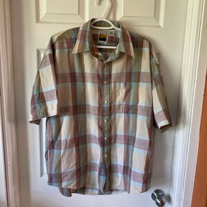 Career Club Shirt Men’s Size Large Plaid Short Sleeve Button Up Vintage USA